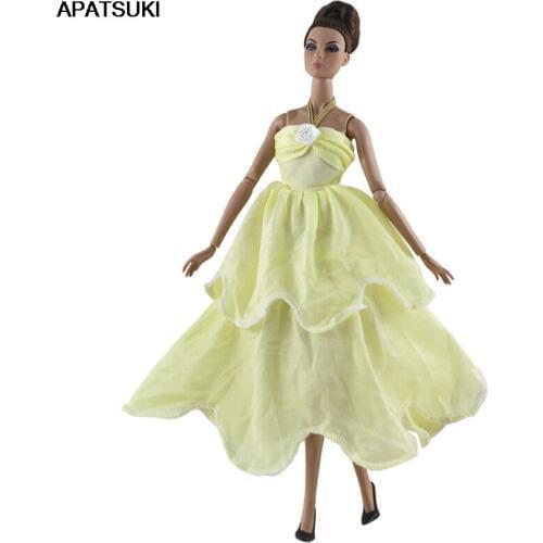 Light Yellow Fashion Dress For Barbie Doll Clothes Outfits Princess Gown Party Dresses For Barbie Dollhouse 1/6 Doll Accessories