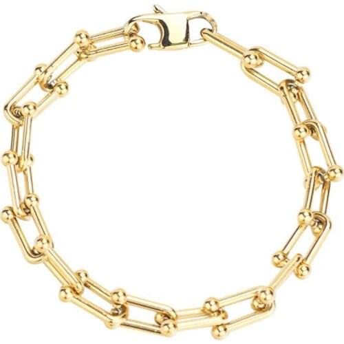 Stainless Steel Hip Hop Unique U Chain Link Gold Bracelet Street Dance Fashion Statement Jewerly Gift For Men Women