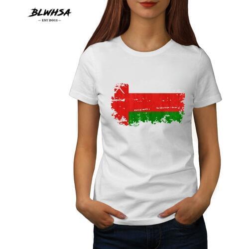 BLWHSA Summer New Arrival Women Clothing 100% Cotton T-Shirts O-Neck Short Sleeve Oman Flag Tees Female All-Match Base Tops
