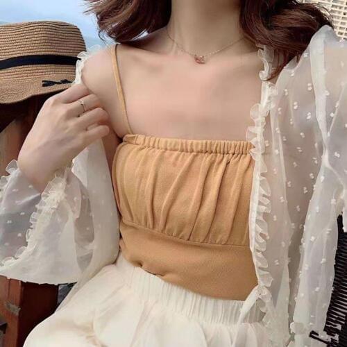 Women Solid Color Sleeveless Ruched Slim Knit Camisole Spaghetti Strap Tube Top Camisole Spaghetti Strap Tube Top Camisole Spagh