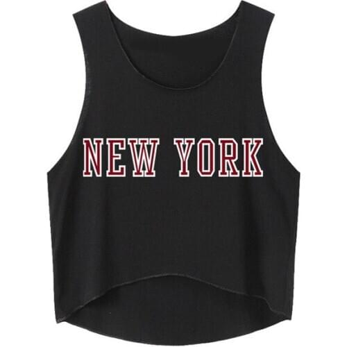 NEW YORK Letter Print Women Crop Top Summer Cotton Sexy Slim Hipster For Girl Funny Top Tee Short Vest Whtie Black