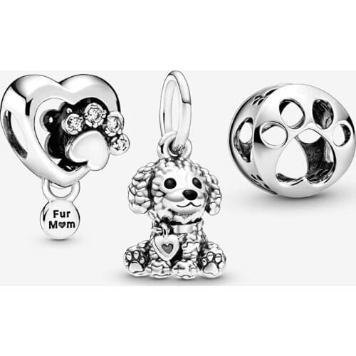 100% 925 Sterling Silver Poodle Pal Charm Pack Metal Beads for Jewelry Making Fits Pandora Charms Bracelet