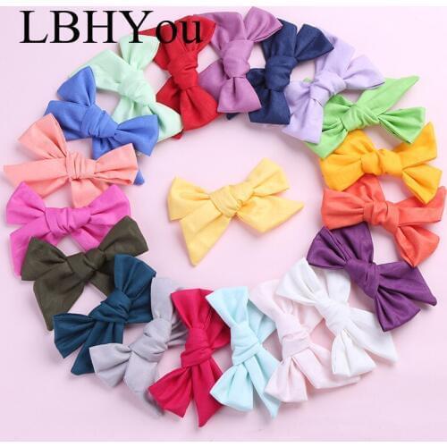 20pcs/lot School Girls Soild Bows Hairpins,2019 News Cotton Knot Hairbands For Kids Girls,Toddler Fabric Hair Accessories