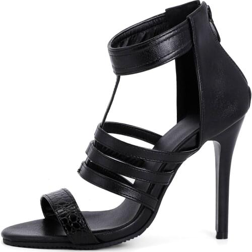 2021 Summer New Fashion High heels Womens Shoes Sexy Hollow out Back zipper Black Sandals Party Shoes Office lady size 48 32