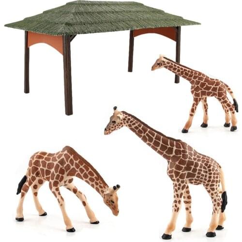 3PCS/set Simulation Animal Mini Zoo Giraffe Family Model Figure Doll Boys Girls Toys Scenario Car Ornaments Kids Puzzle Gift