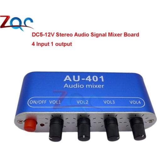 4 Way Input 1 Way Output Stereo Audio Signal Mixer Board DC 5-12V