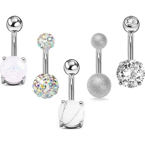 5Pcs/set Body Jewelry Belly Piercing Women Belly Button Rings Rose Gold New Steel Rhinestone Sexy Belly Navel Piercings