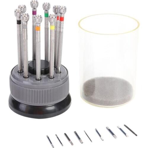 9pcs Steel Screwdriver Watch Repairing Opener Spring Bar Watchmaker Tools Rotary Base with Transparent Dust Cover dropshipping