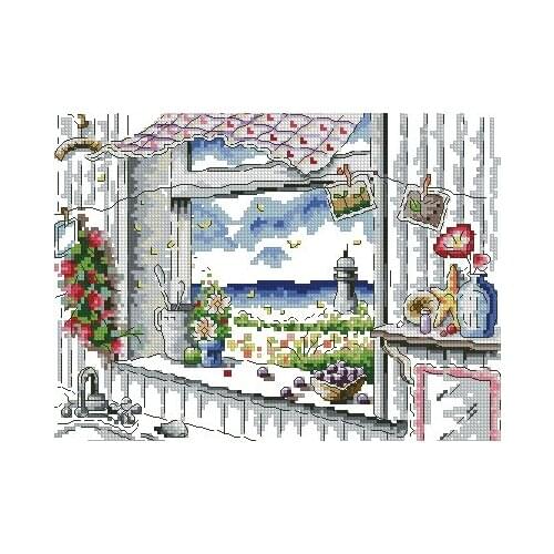 Free delivery Top Quality popular counted cross stitch kit window to sea lighthouse beacon sunny day