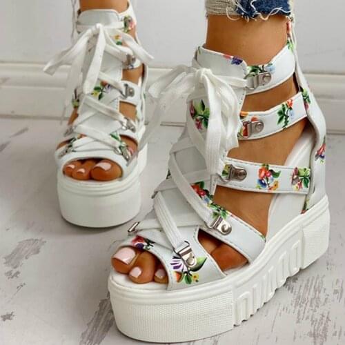 INS Hot Print Leisure Wedges womens Shoes 2019 Summer Shoes women Sandals Platform Shoelaces High Heels Casual Shoes Woman