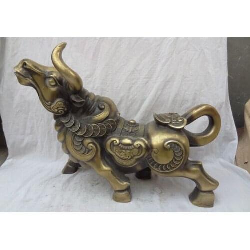 Fast shipping USPS to USA S1643 21" Folk Chinese Bronze Animals Year Zodiac RuYi Coin Strong Bull Ox Statue
