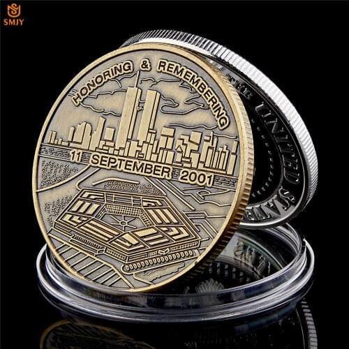 Honoring Remembering USA 9/11 Attack Bronze Non-Currency Commemorative Challenge Coin Token Souvenir Symbolizes Justice Freedom