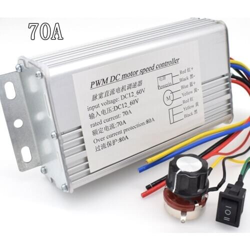 DC10-60V 70A 4000W PWM DC Motor Speed Controller 12V 24V 36V 48V Brush Motor Regulator with Forward and Reverse Switcher