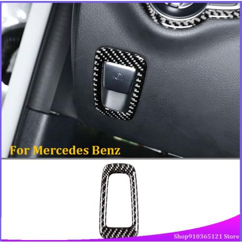 For Mercedes Benz W205 C Class C180 C200 C300 GLC Accessories Carbon Fiber Electronic Handbrake Button Trim Car Sticker