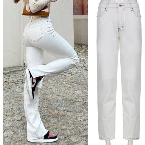 Denim Y2k Jogger Casual Women Cargo Pants 90s Vintage Streetwear White High Waist Pants Aesthetic Straight Trousers Jeans Female