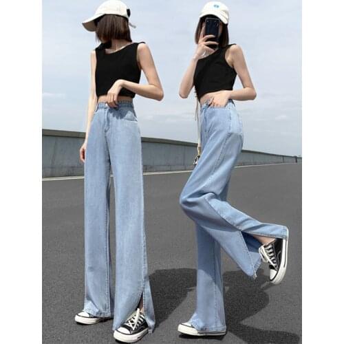 Women Summer Y2k Jeans Fashion Straight Pants High Waist Casual Mom Baggy Jean Female Length Loose Denim Boyfriend Trouser Femme