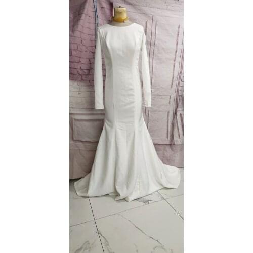 Elegant Mermaid Long O-Neck Wedding Dresses Sweep Length Pleated Ivory Open Back Bridal Gowns for Women