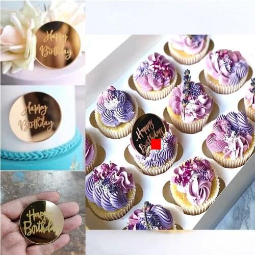 INS Gold Acrylic Happy Birthday Cupcake Toppers Silver Birthday Cake Baking Decorations for Kids Birthday Party Cake Supplies