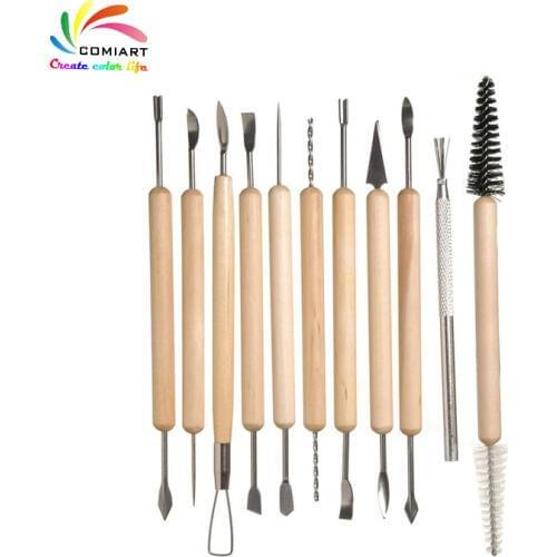 11pcs Clay Pottery Tools Sculpture Tools Plasticine Carving Tools for Brushing Scraping Cleaning Ceramics Tool