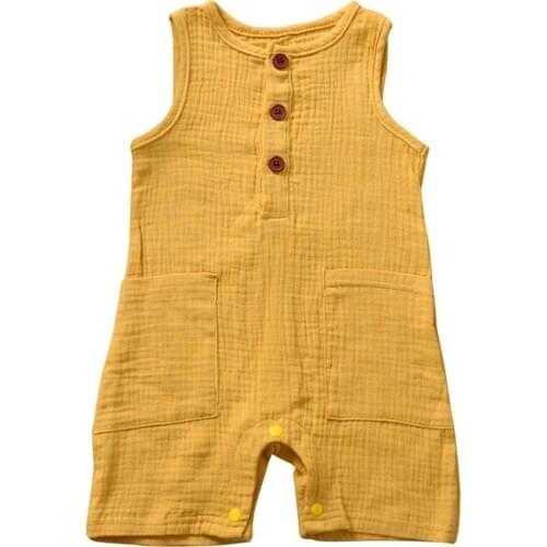 Baby Jumpsuit Girls Boys Rompers Sleeveless Muslin Cotton Summer Clothes Newborn Pants 0-2 Yeas