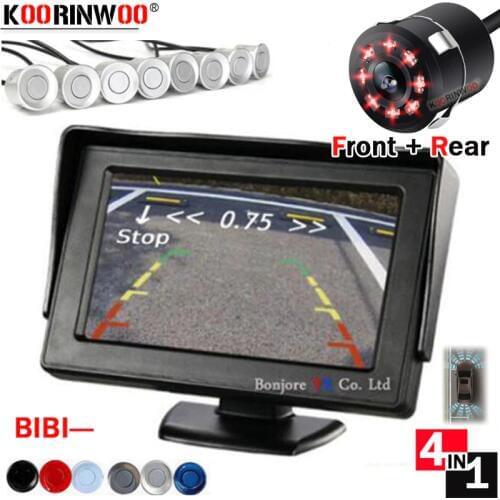 Koorinwoo Car Auto Parktronic LED Screen Parking Sensor with 8 Sensors Backup Parking Radar Monitor Beep Alarm Jalousie Detector