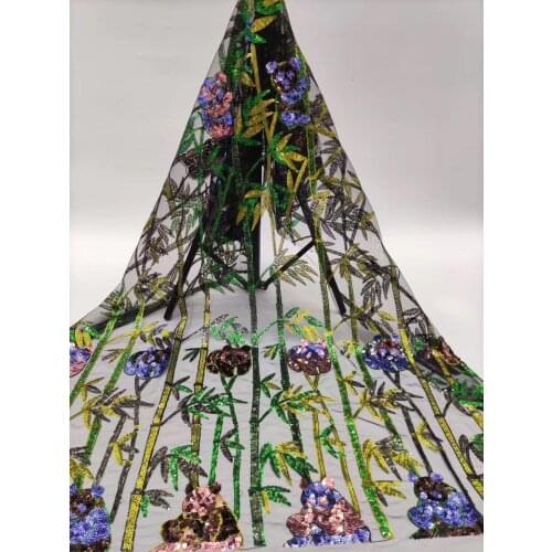 Beautiful embroidery net lace faric fashion SYJ-68683 African tulle net Lace Fabric with sequins