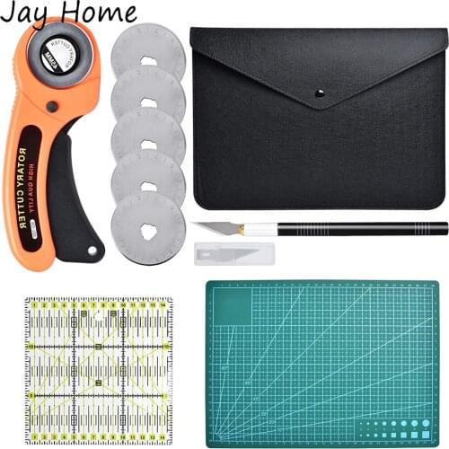 5PCS Rotary Cutter Kit 45mm Rotary Cutter for Fabric with 5 Blades & Patchwork Ruler Craft Supplies Set for Sewing and Quilting