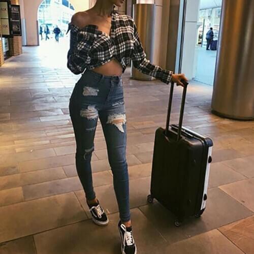 2020 New Ripped Jeans Stretch Jeans Lift Buttocks Tight Exercise Jeans Pants Peach Shaped Exercise Leggings