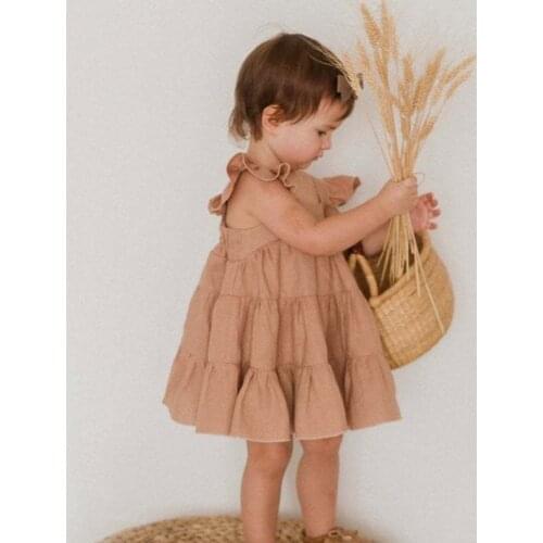 New Baby Girls Clothes Infant Cotton Linen Dress Summer Sundress Sleeveless Cute Lace Ruffled Kids Princess Long skirt Toddler