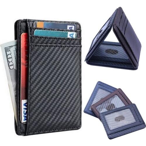 New Slim Carbon Fiber Leather Men 's Wallet Card Holder Black Blue Brown Luxury High Quality Design Money Coin Bag Men 's Wallet