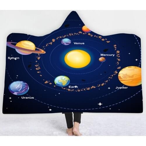 3D Print Planet Trajectory Hooded Blanket Eight Planets Throw Blanket Home Textile Fleece Blanket For Bedroom Wearable Blanket
