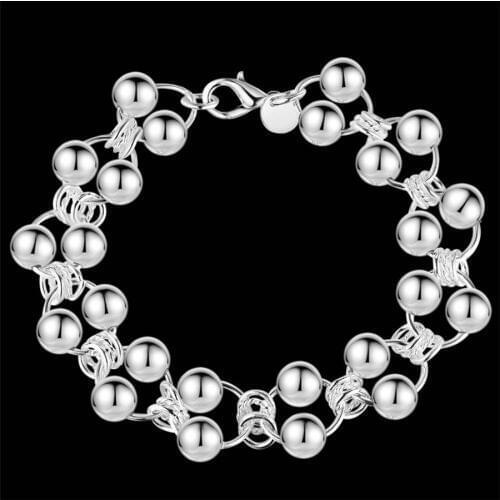 Wholesale Silver color beads chain LINK women lady cute noble nice bracelet fashion charm jewelry wedding Lovely gift , LH027