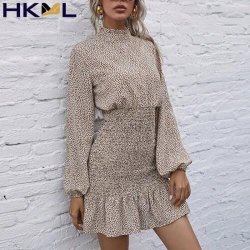 Autumn Ruffles Floral Print Dress Women Casual Long Sleeve Turtleneck A-Line Mini Dress 2021 New Slim Female Party Vestidos
