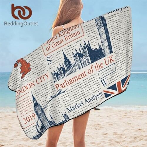 BeddingOutlet Newspaper Bathroom Towels UK London Beach Towel Magazine Microfiber Bath Towels For Adults News Letters Toalla 1pc