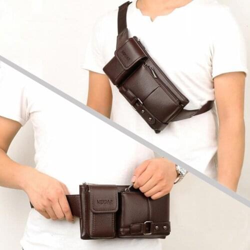 Waist Bag Men Leather Chest Pack Travel Mobile Phone Pack Multifunctional Fanny Bag Adjustable Belt Purse C150
