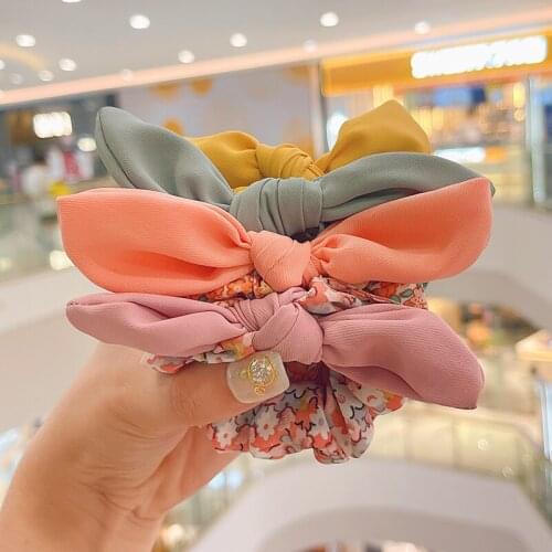2021 Summer Women Girls Colors Sweet Flower Bow Scrunchies Rubber Bands Lady Soft Elastic Hair Bands Female Hair Accessories