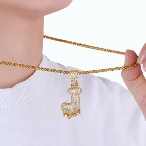 Luxury Pave Cubic Zirconia 26 Initial Necklaces A-Z Letter Pendant Stainless Steel Wheat Chain Meaningful Gifts for Family Lover