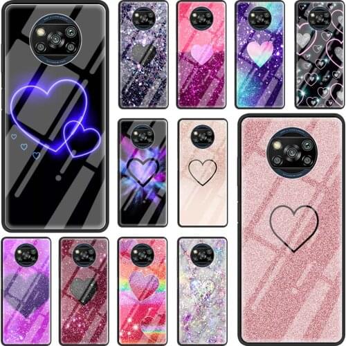 Luxury Phone Case for Xiaomi Mi Poco X3 NFC F2 Pro M2 Note 10 10T 9T Lite Pro CC9 CC9E Glass Cover Glitter Golden rose love