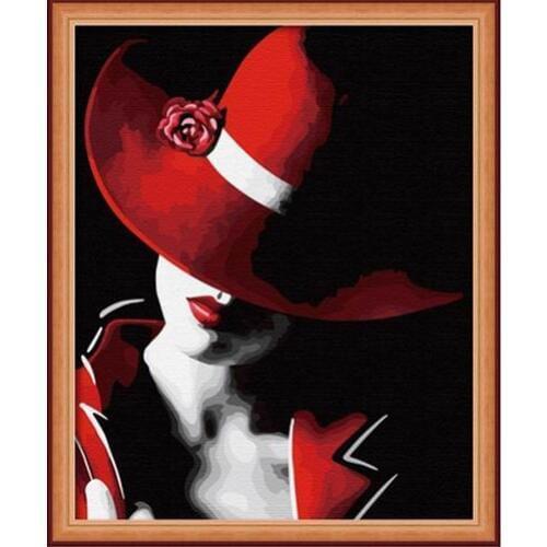 Handmade Female Painting on Wall Beautiful Lady with Hat Wall Art Canvas Painting Bedroom Home Decor High Quality Vertical