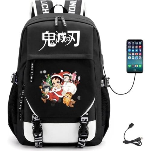 Anime Demon Slayer USB Backpack Student Fabric Canvas Unisex Packsack Teenger Casual Schoolbag High Quality Laptop Bag