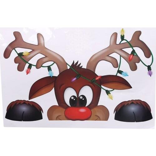 Santa Elk Christmas PVC Static Sticker Beautify Home Windows Large Snow Flake Wall Sticker New Year Party Glass Dress Up Jewelry