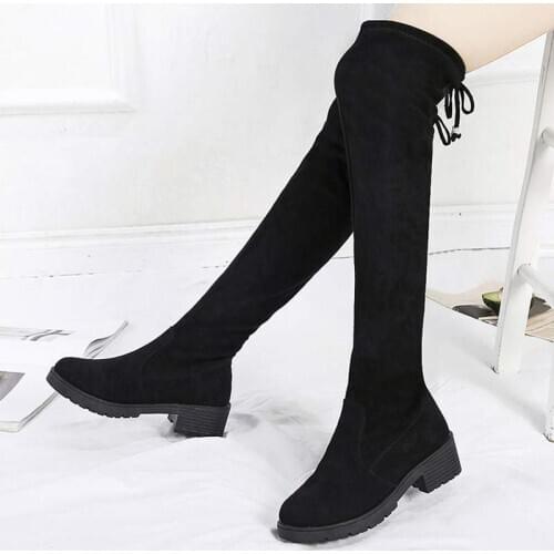 Over knee platform boots women shoes fashion flock pu black shoes woman boots ankle new arrival female shoe plus size deals