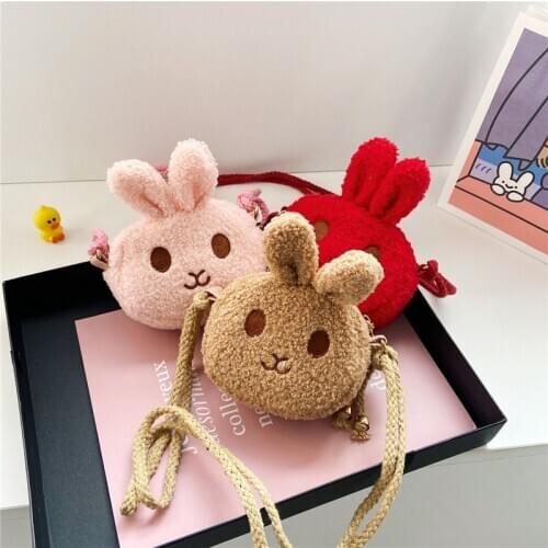Winter Plush Cartoon Children Crossbody Bag Cute Little Rabbit Baby Girls Coin Purse Handbags Fashion Kids Small Shoulder Bags