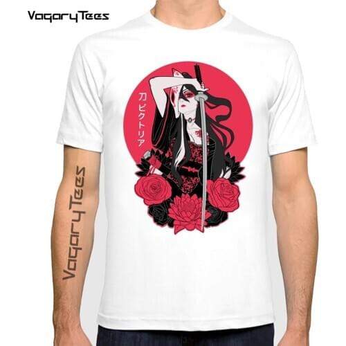 Vagarytees 2021 Japanese Katana anime girl Samurai print t-shirt Tee Cool Casual t shirt men Unisex Fashion
