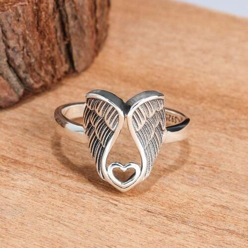 Vintage Classic Women Ring Michael Angel Wings Amulet Heart-shaped Rings For Women Engagement Wedding Jewelry
