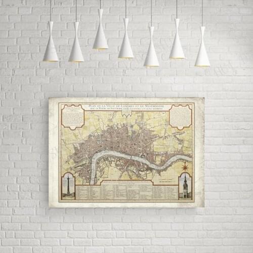 Plan De La Ville De Londres Et De Westminster Vintage Poster, Antique Map of London Retro Art Print