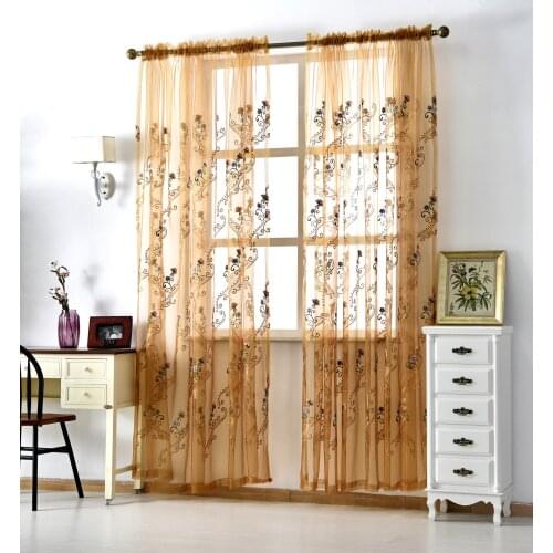 Embroidered Sheer Curtains for Living Room Floral Voile Tulle for Bedroom Kitchen Window Treatment Drape Kitchen Curtain Decor