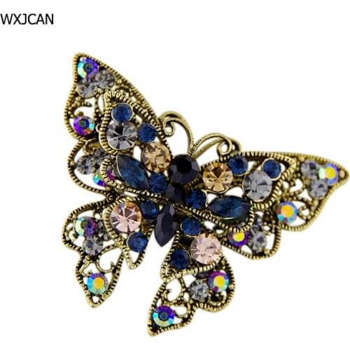 WXJCAN Engrave hollow metal inlay cubic zirconia butterfly brooch High-grade handmade ancient copper color vintage brooch B5028