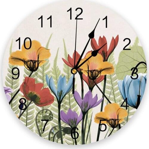 Flowers Bright Colors Hand Painted Wall Clock Modern Design Brief Living Room Decoration Kitchen Clock Art Wall Watch Home Decor