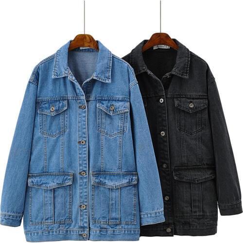 2020 Oversize Women Denim Jacket Spring Autumn Pocket Long sleeves Jeans Coat Female Plus size 5XL Loose Casual Outerwear G969